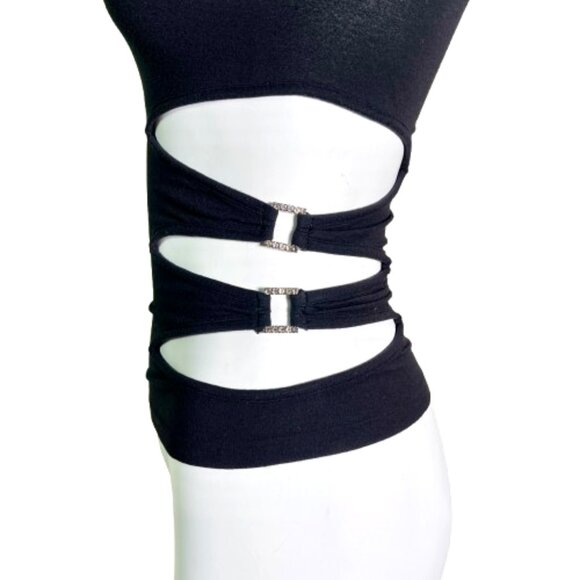 Sisley Made in Italy Cutout crystal details Black top - Picture 7 of 14